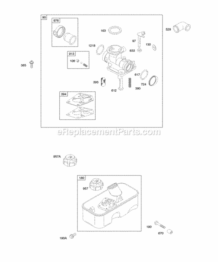 Carburetor Fuel Supply Diagram and Parts List for 09F902-0111-B1  Briggs and Stratton Engine